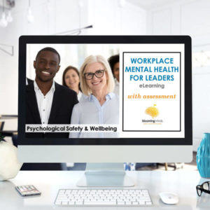 computer showing image for workplace mental health for leaders elearning course with assessments
