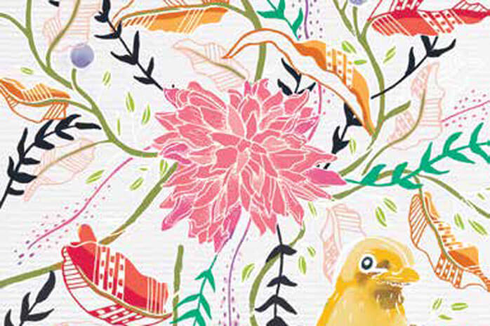 Journal Cover colourful flowers vines and birds